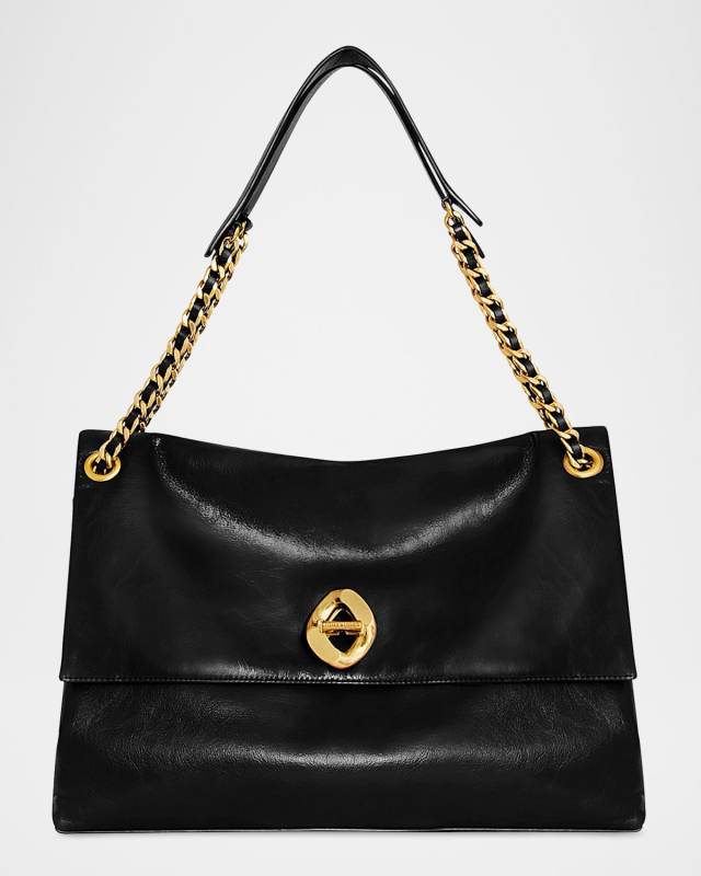 G Large Flap Leather Shoulder Bag